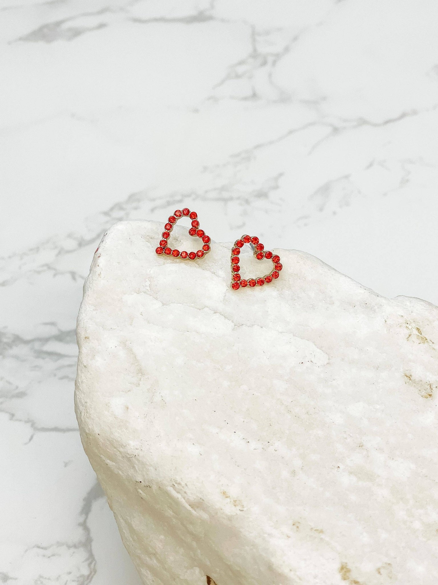 Prep Obsessed Wholesale - Pave Heart Stud Earrings: Red
