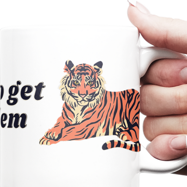 go get em tiger mug, motivational gift, easy tiger, go get em funny, retro tiger