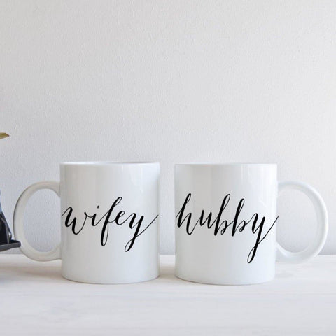 Hubby Wifey Mug Set, gift for engaged couple, wedding gift, gift for newly married, husband and wife gift