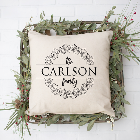 Family Name Wreath Throw Pillow - Custom