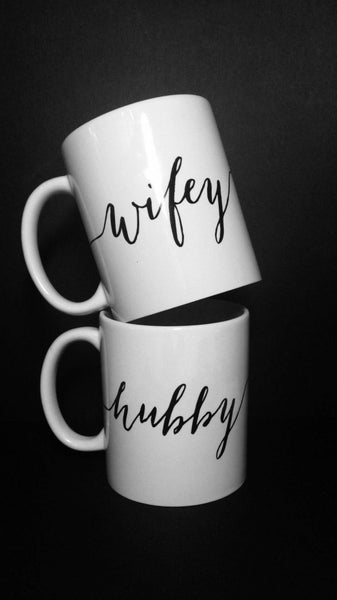 Hubby Wifey Mug Set, gift for engaged couple, wedding gift, gift for newly married, husband and wife gift