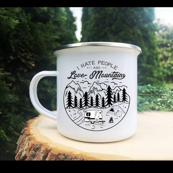 I Hate People and Love The Mountains Outdoor Wilderness Enamel Camp Mug