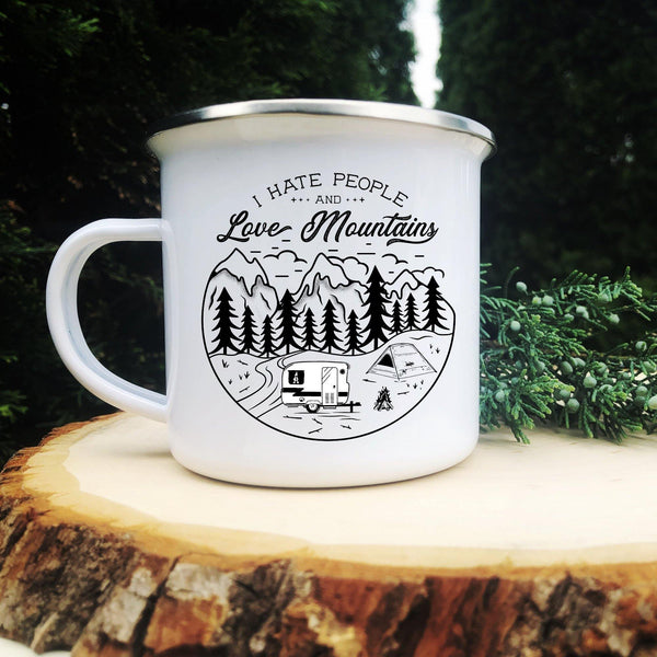 I Hate People and Love The Mountains Outdoor Wilderness Enamel Camp Mug