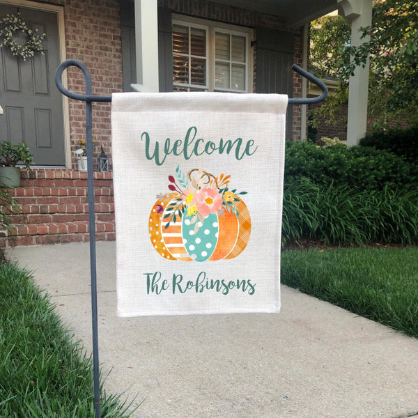 Teal and Orange Pumpkin Garden Flag - With Love Louise